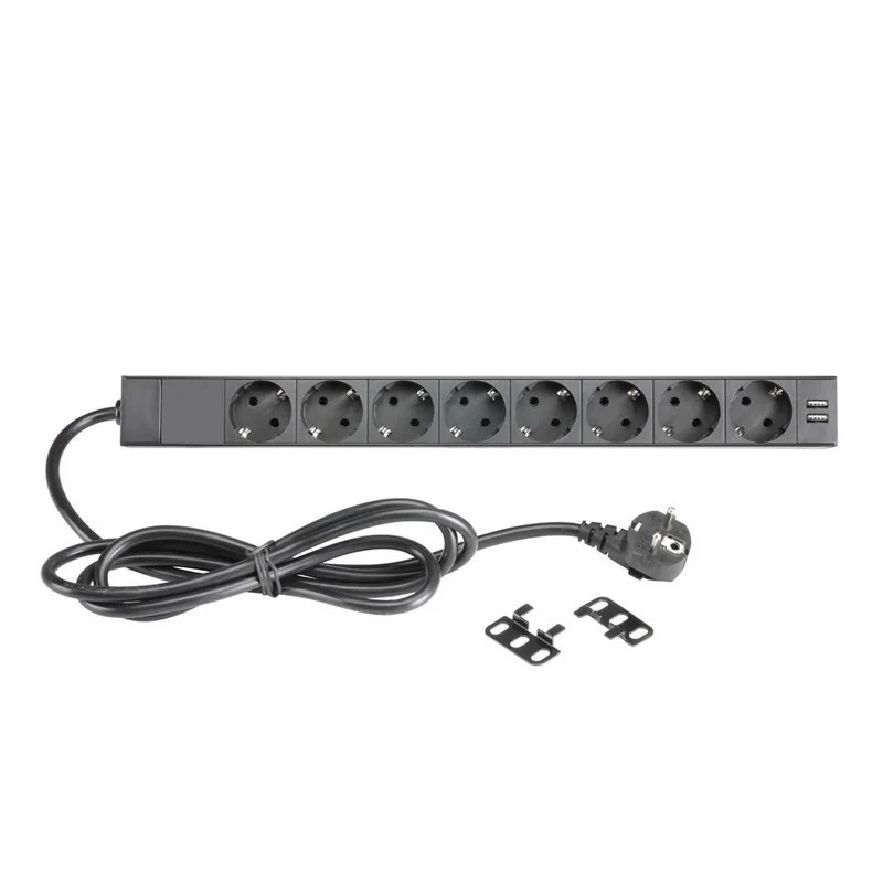 ADAM HALL 87471USB REGLETA CON 8 CONECTORES DE CORRIENTE Y 2 USB FORMATO RACK