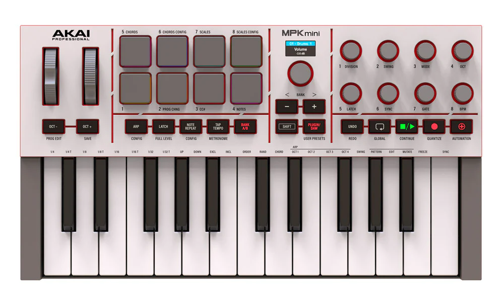 AKAI MPK MINI MK4 WHG TECLADO CONTROLADOR USB BLANCO Y GRIS