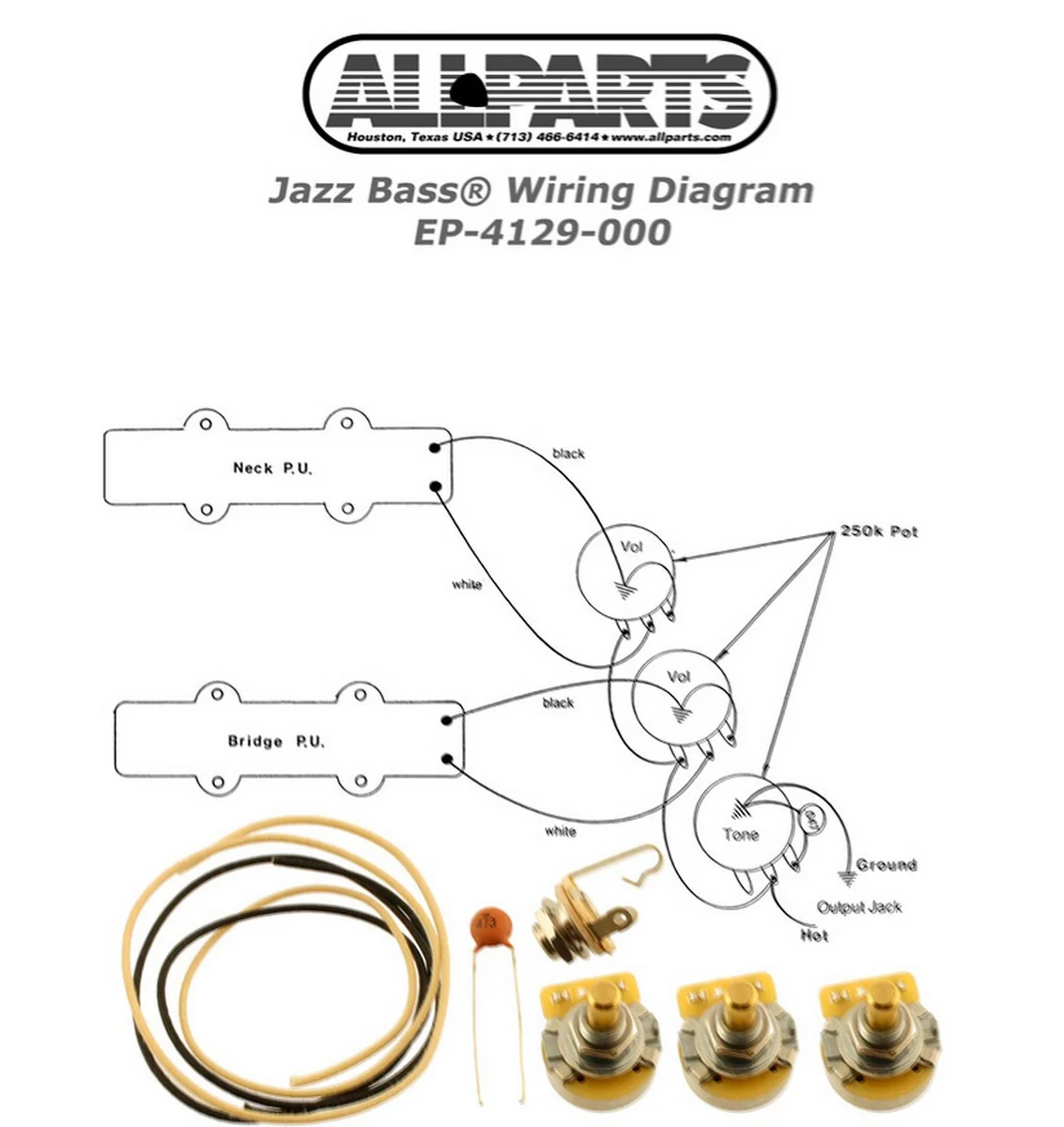 ALL PARTS EP4129000 JAZZ BASS WIRING KIT