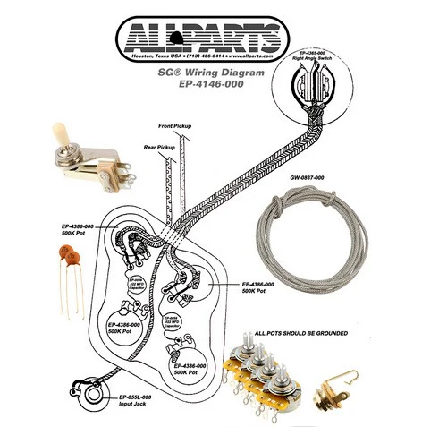 ALL PARTS EP4146000 WIRING KIT FOR SG SWITCHCRAFT SWITCH & JACK 4 CTS POTS