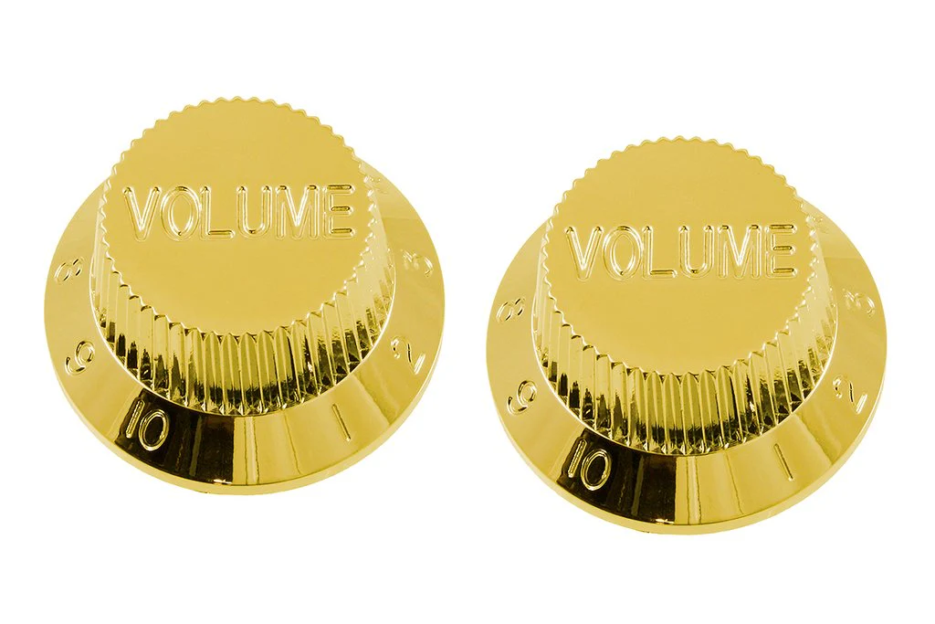ALL PARTS PK0154002 VOLUME KNOBS (2) GOLD PLASTIC FOR STRAT FITS USA SPLIT SHAFT POTS