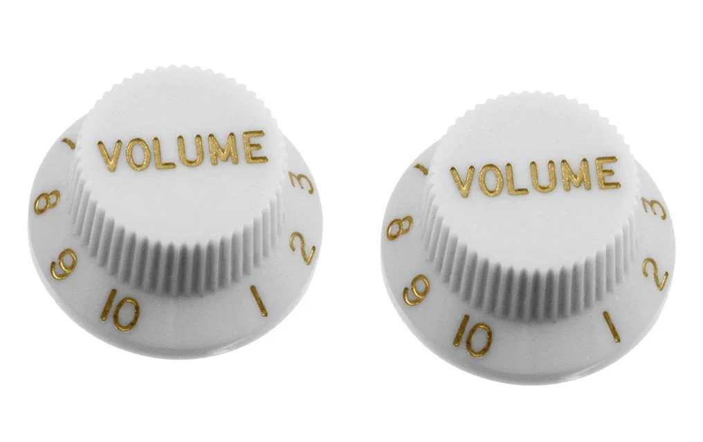 ALL PARTS PK0154025 VOLUME KNOBS (2) WHITE FOR STRAT FITS USA SPLIT SHAFT POTS