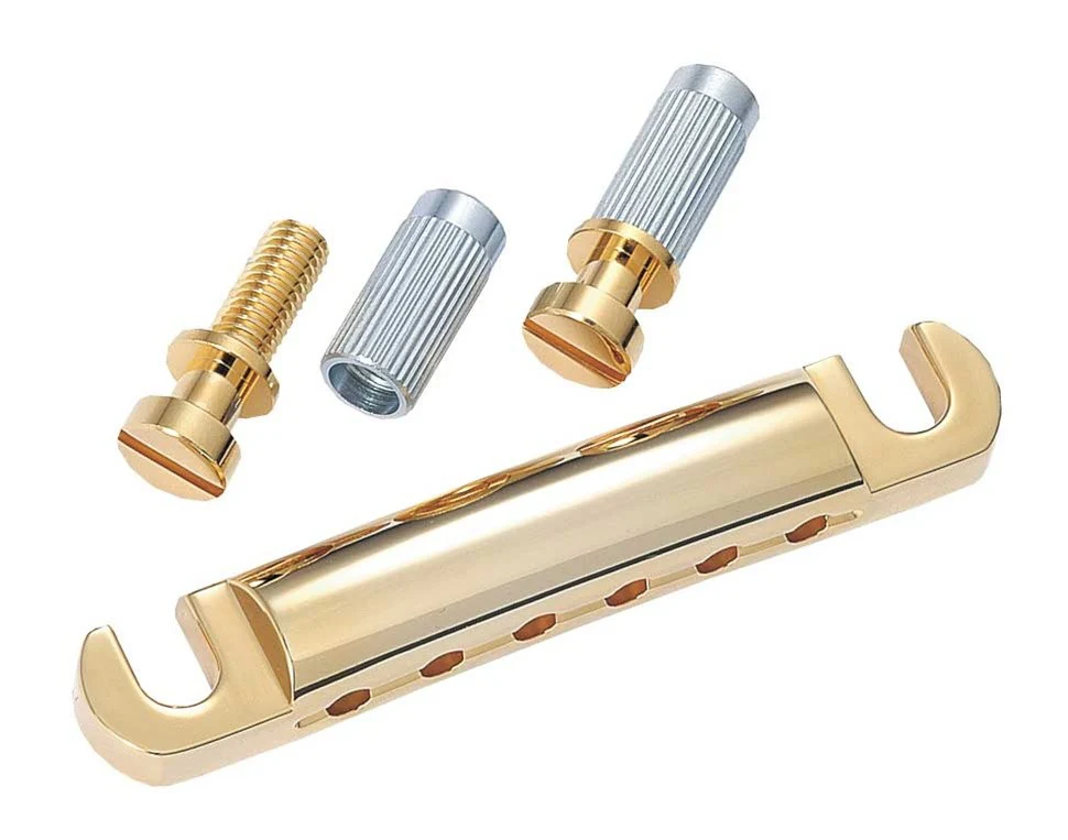 ALL PARTS TP0400002 STOP TAILPIECE WITH USA THREAD STUDS & ANCHORS GOLD 3-1/4 STUD SPACING