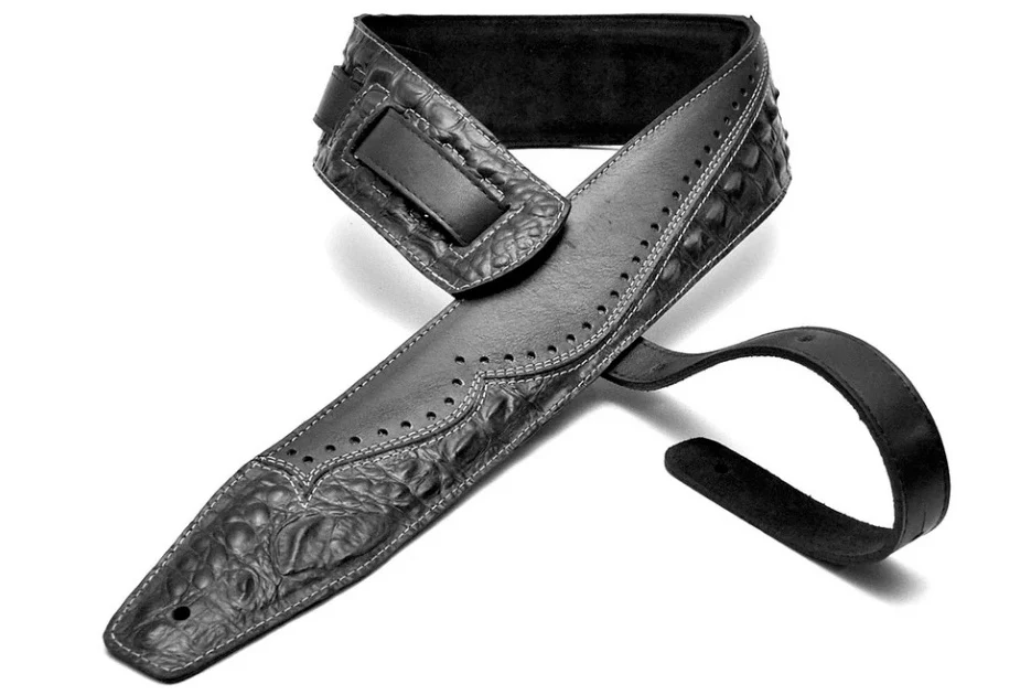 BOURBON STRAP CHICAGO BLACK LEATHER CORREA GUITARRA NEGRA