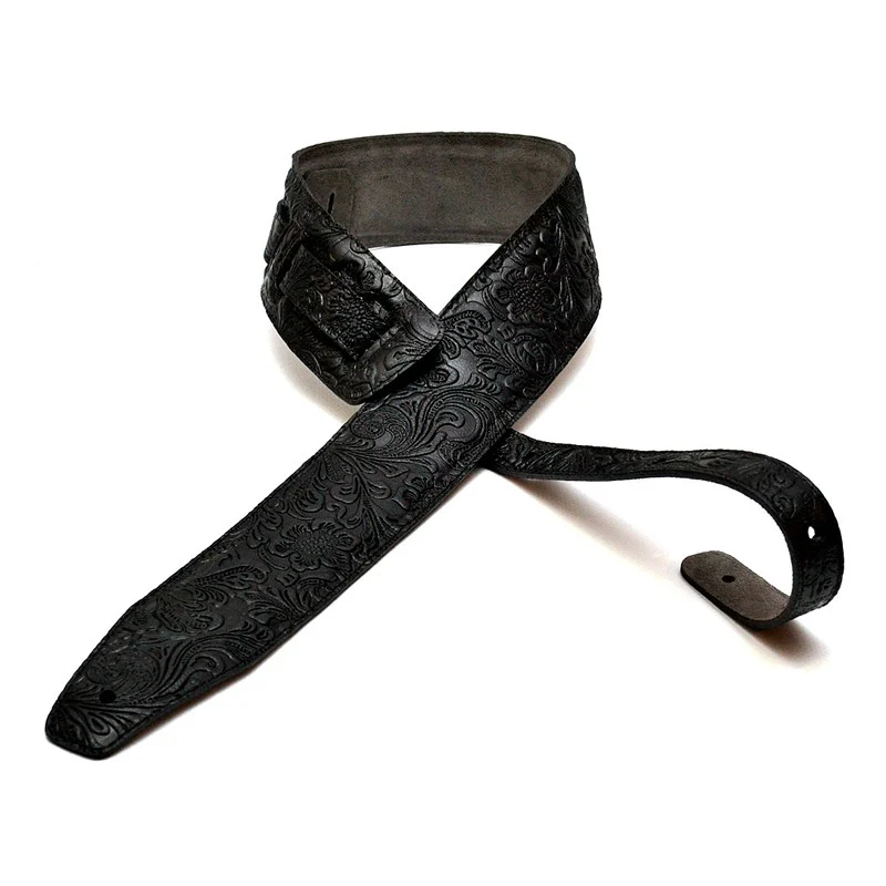 BOURBON STRAP SILVERADO BLACK LEATHER CORREA GUITARRA NEGRA