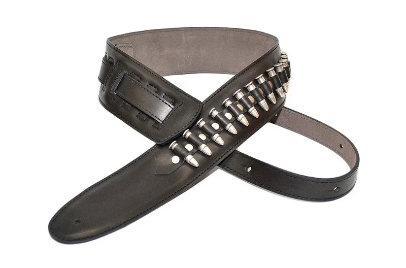 BOURBON STRAP VIVA VILLA LEATHER BLACK CORREA GUITARRA NEGRA