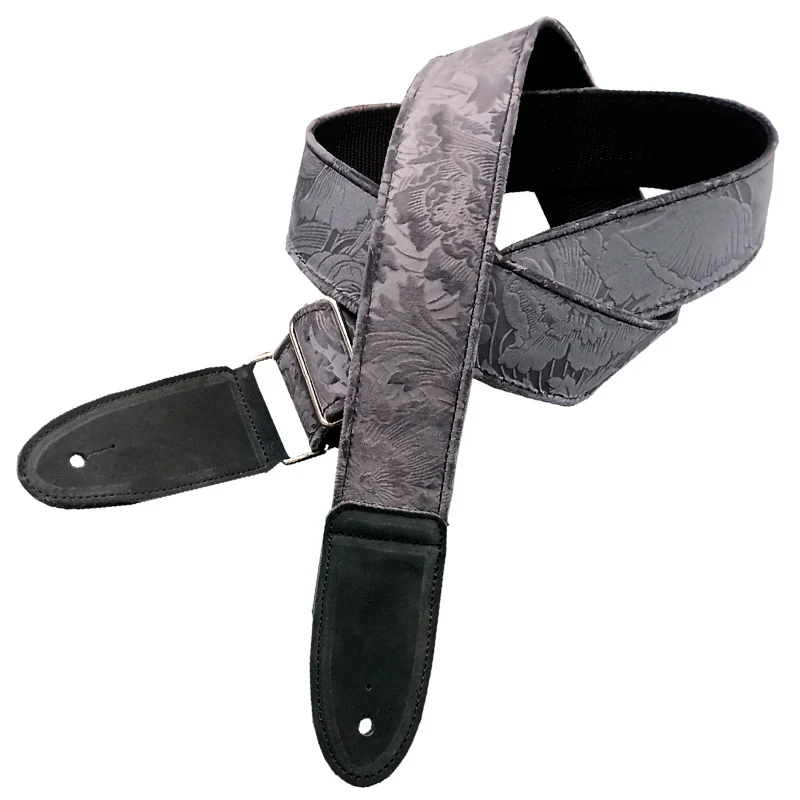 BOURBON STRAPS VELVET OUTLINE GREY TEXTILE CORREA GUITARRA GRIS