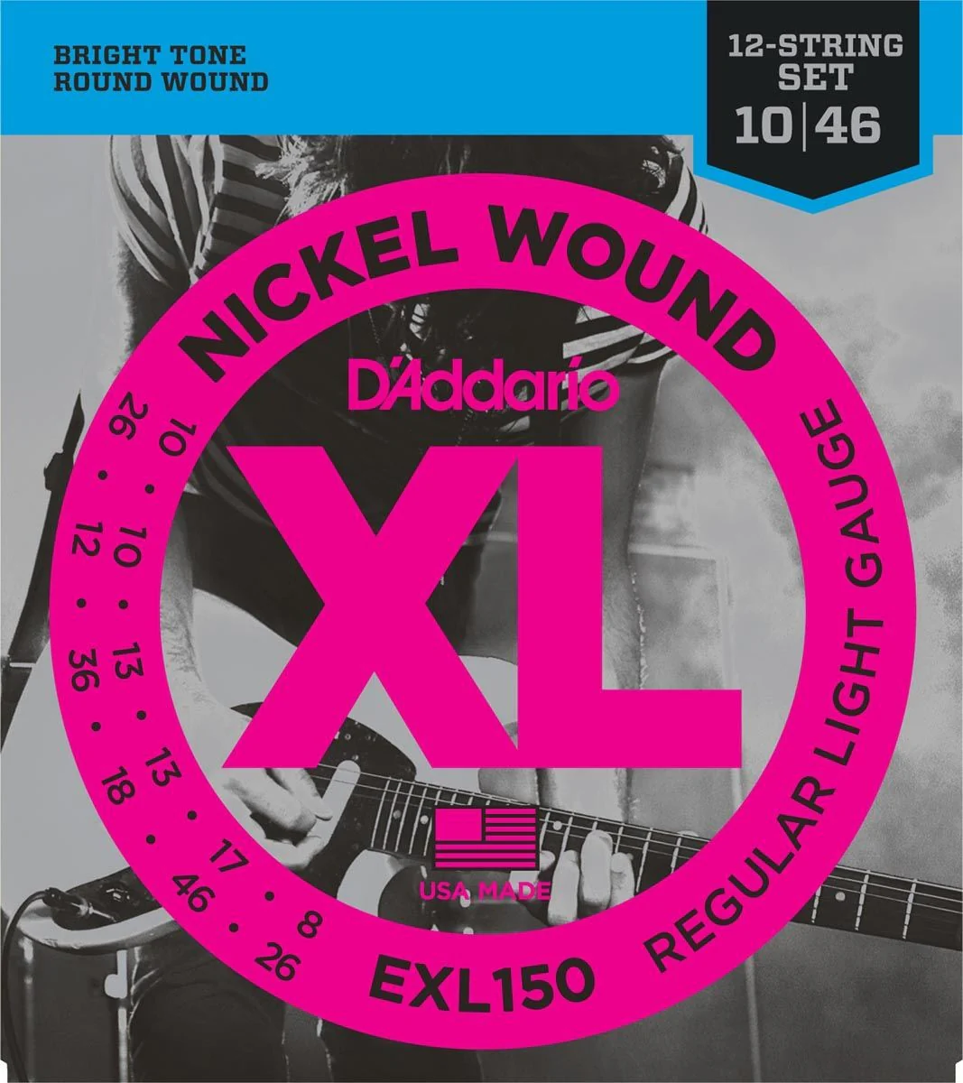 DADDARIO EXL150 12 JUEGO 12 CUERDAS GUITARRA ELECTRICA 010-026 010-046