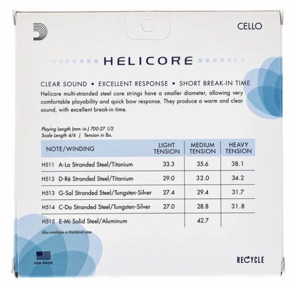 DADDARIO JUEGO CUERDAS CELLO HELICORE H510 4/4 MED - Image 2