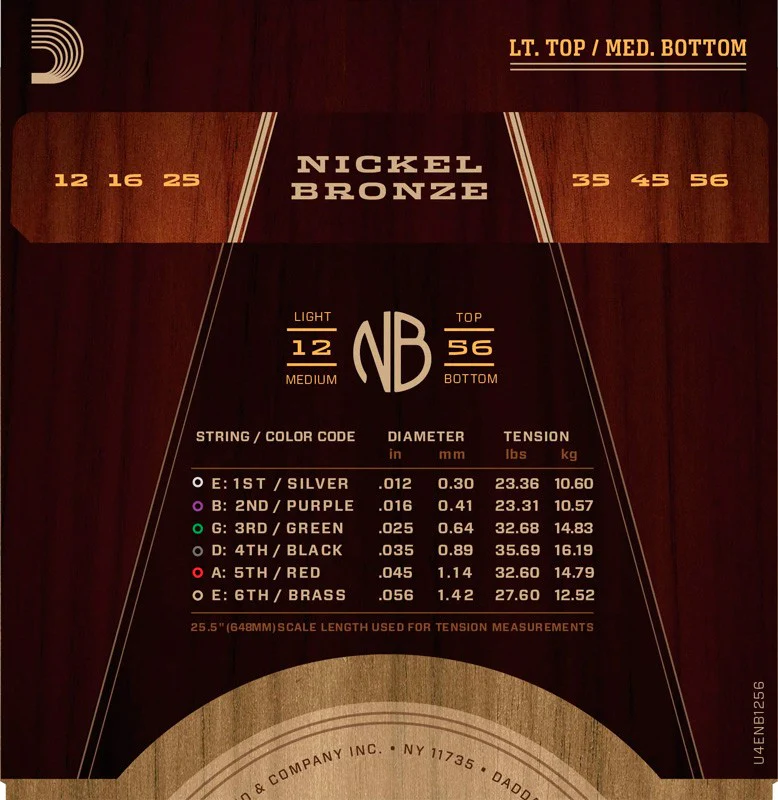DADDARIO NB1256 NICKEL BRONZE JUEGO CUERDAS GUITARRA ACUSTICA LIGHT MEDIUM 012-05 - Image 2