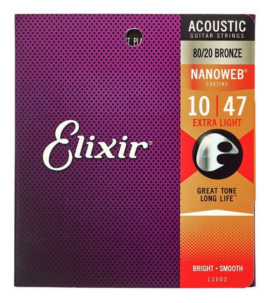 ELIXIR 11002 NANOWEB EXTRA LIGHT JUEGO CUERDAS GUITARRA ACUSTICA 010-047