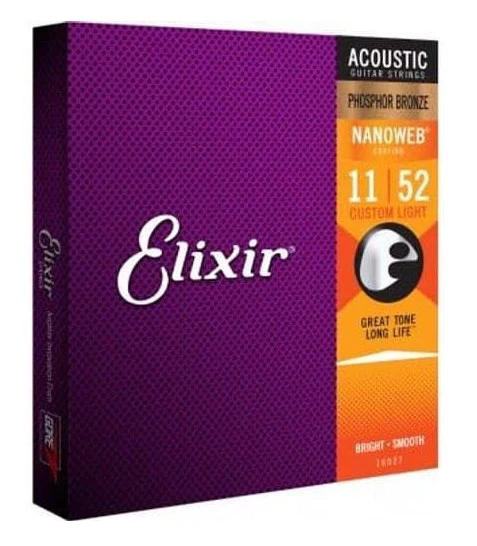 ELIXIR 11027 NANOWEB CUSTOM LIGHT JUEGO CUERDA GUITARRA ACUSTICA 011-052 - Image 3