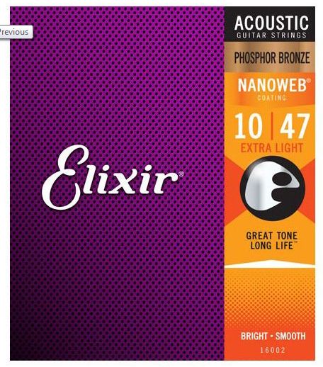 ELIXIR 16002 NANOWEB PHOSPOR BRONZE EXTRA LIGHT JUEGO CUERDAS GUITARRA ACUSTICA 010-047