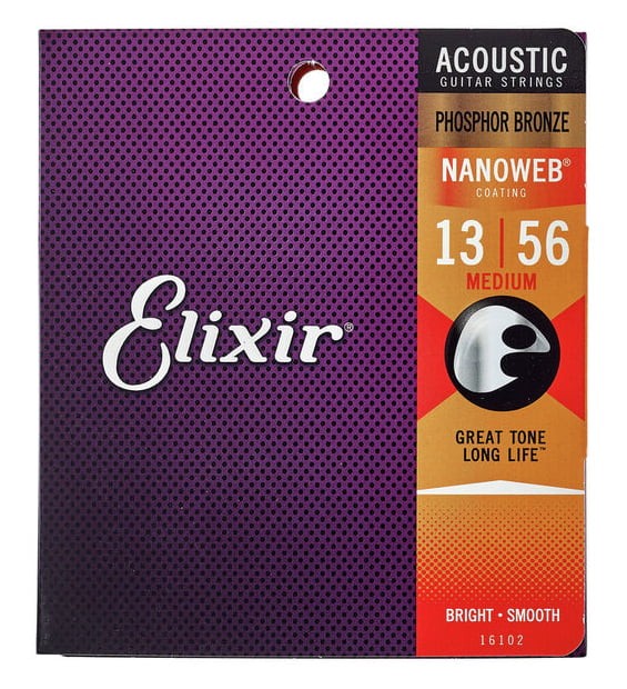 ELIXIR 16102 NANOWEB PHOSPOR BRONZE MEDIUM JUEGO CUERDAS GUITARRA ACUSTICA 013-056