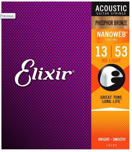 ELIXIR 16182 NANOWEB PHOSPOR BRONZE HD LIGHT JUEGO CUERDAS GUITARRA ACUSTICA 013-053
