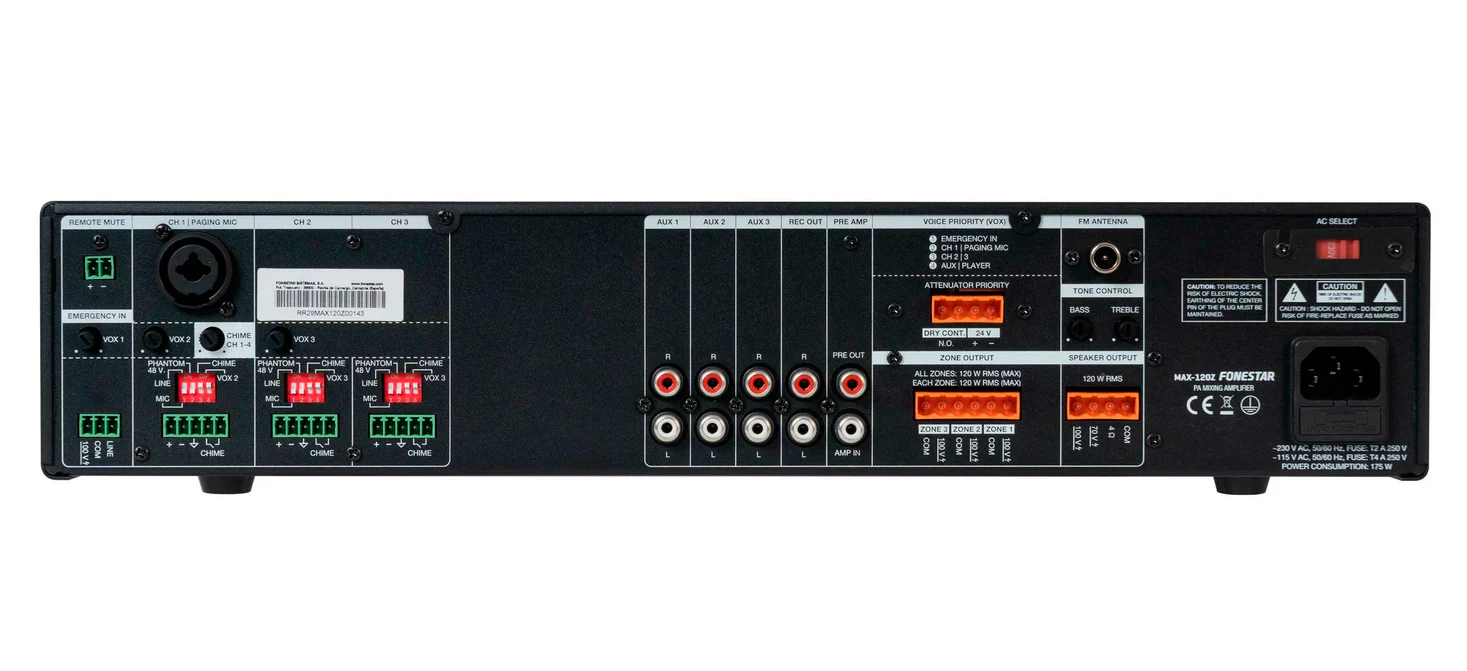 FONESTAR MAX-120Z AMPLIFICADOR DE MEGAFONIA MULTIZONA - Image 3