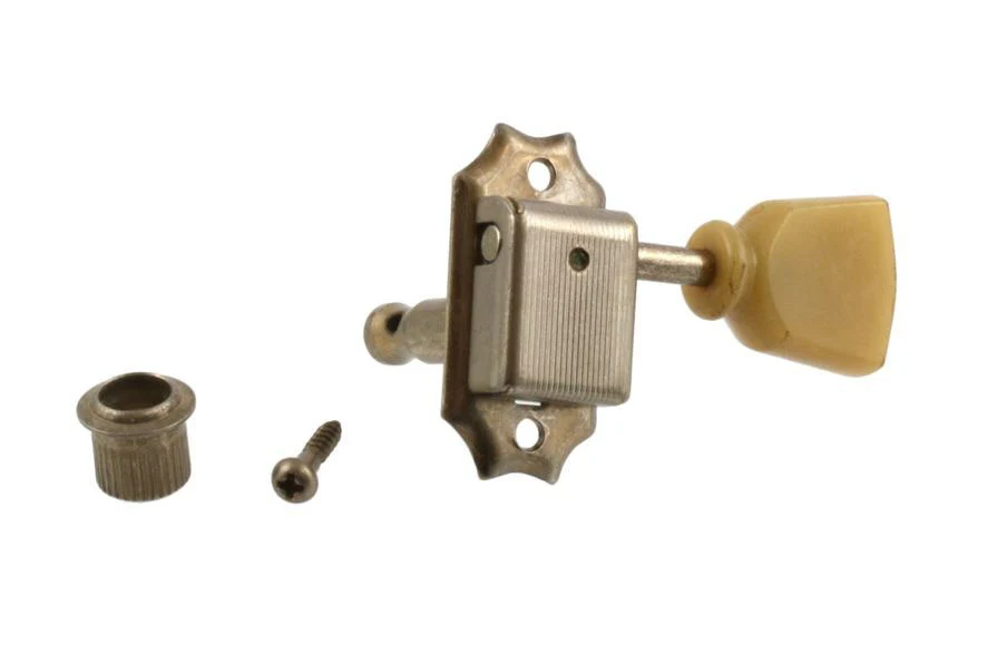 GOTOH TK0770007 SD90 VINTAGE STYLE TUNING KEYS 3 X 3 PLASTIC KEYSTONE BUTTONS AGED NICKEL 15:1