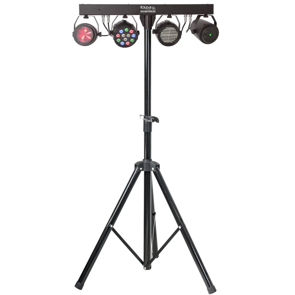 IBIZA LIGHT DJ LIGHT 85 LED PACK ILUMINACION CON PROYECTOR PAR STROBO MOON LASER Y SOPORTE