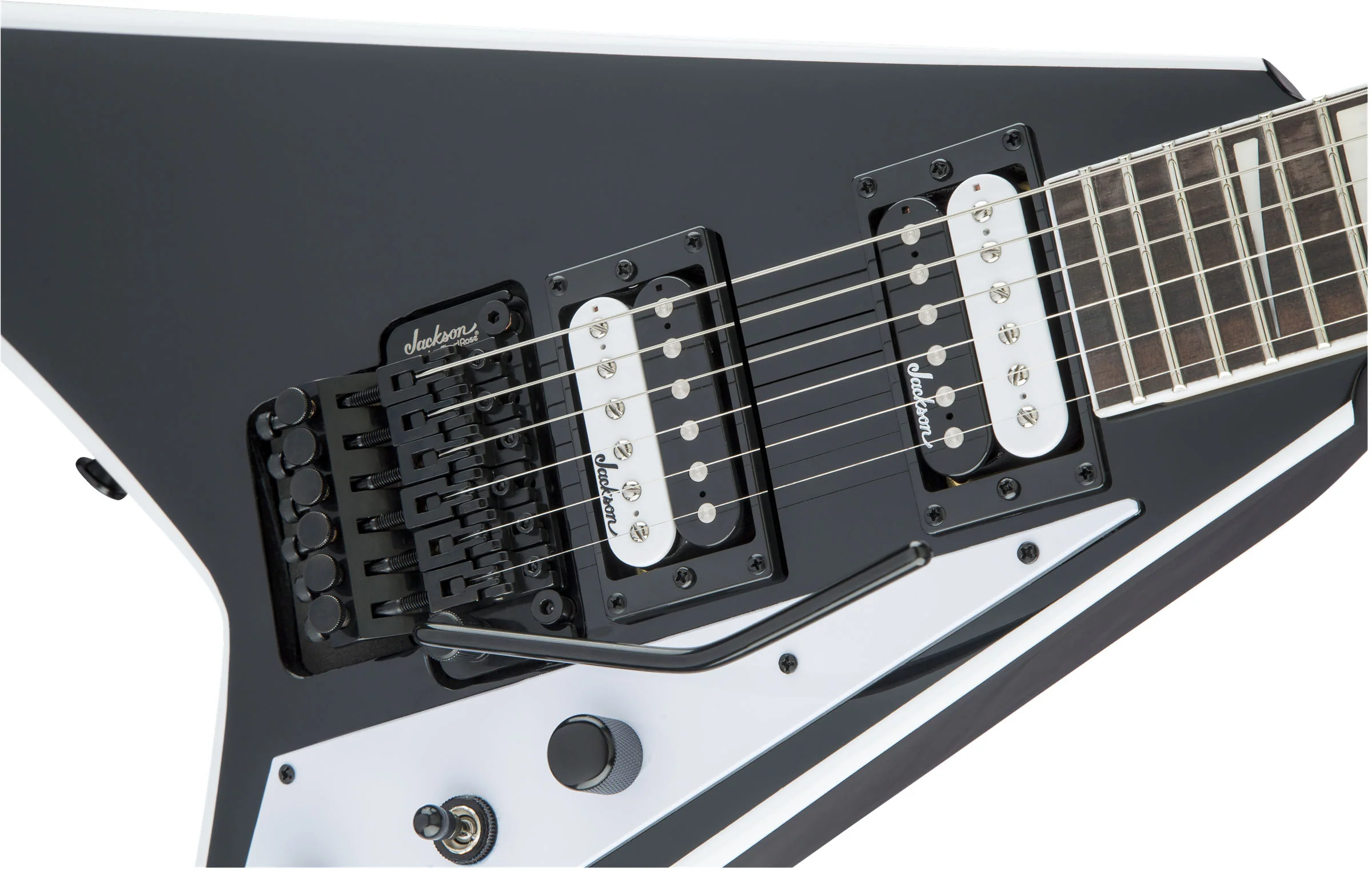 JACKSON JS RHOADS JS32 AM GUITARRA ELECTRICA BLACK WITH WHITE BEVELS - Image 6
