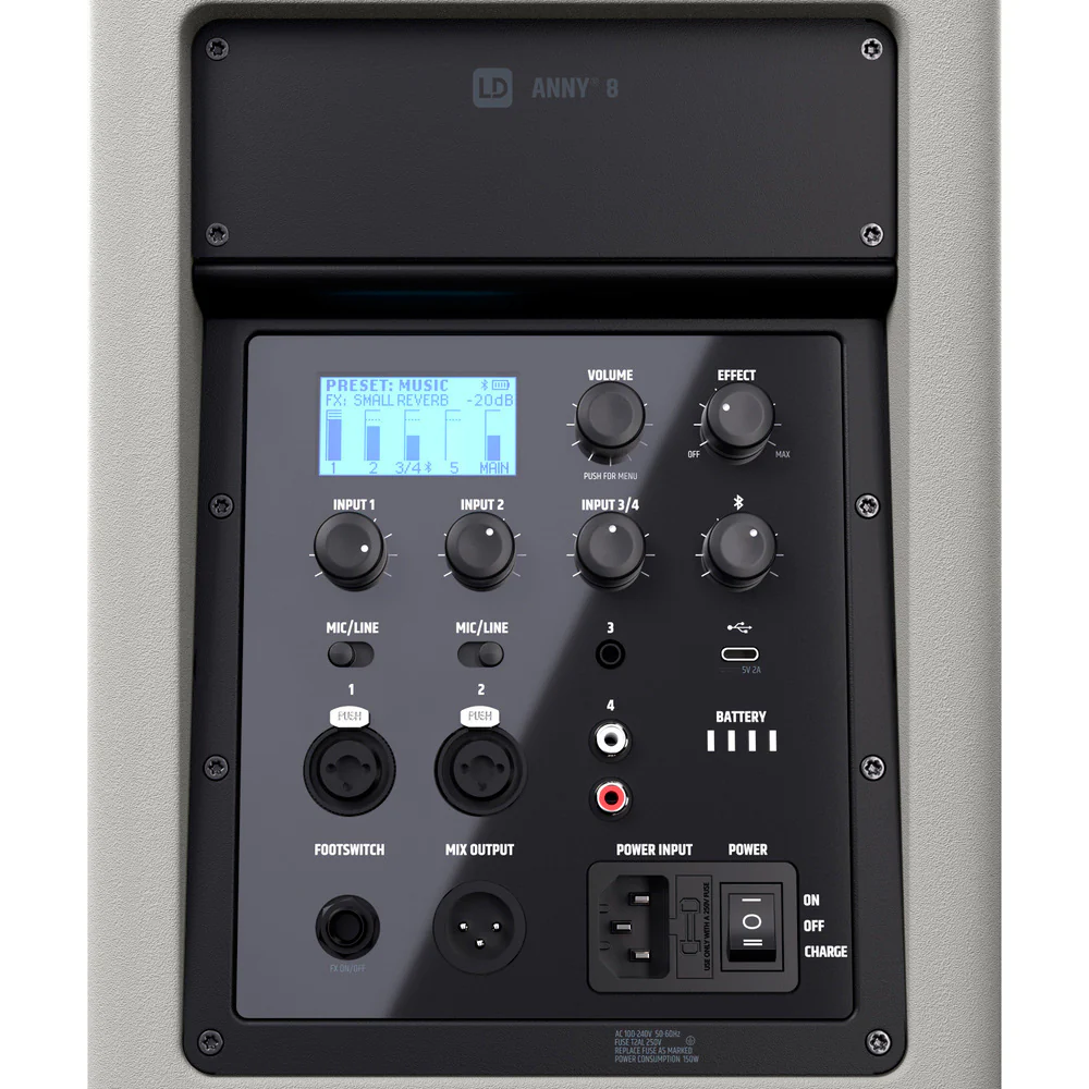 LD SYSTEMS ANNY8G ALTAVOZ PA BLUETOOTH CON MEZCLADOR Y BATERIA URBAN GREY - Image 4