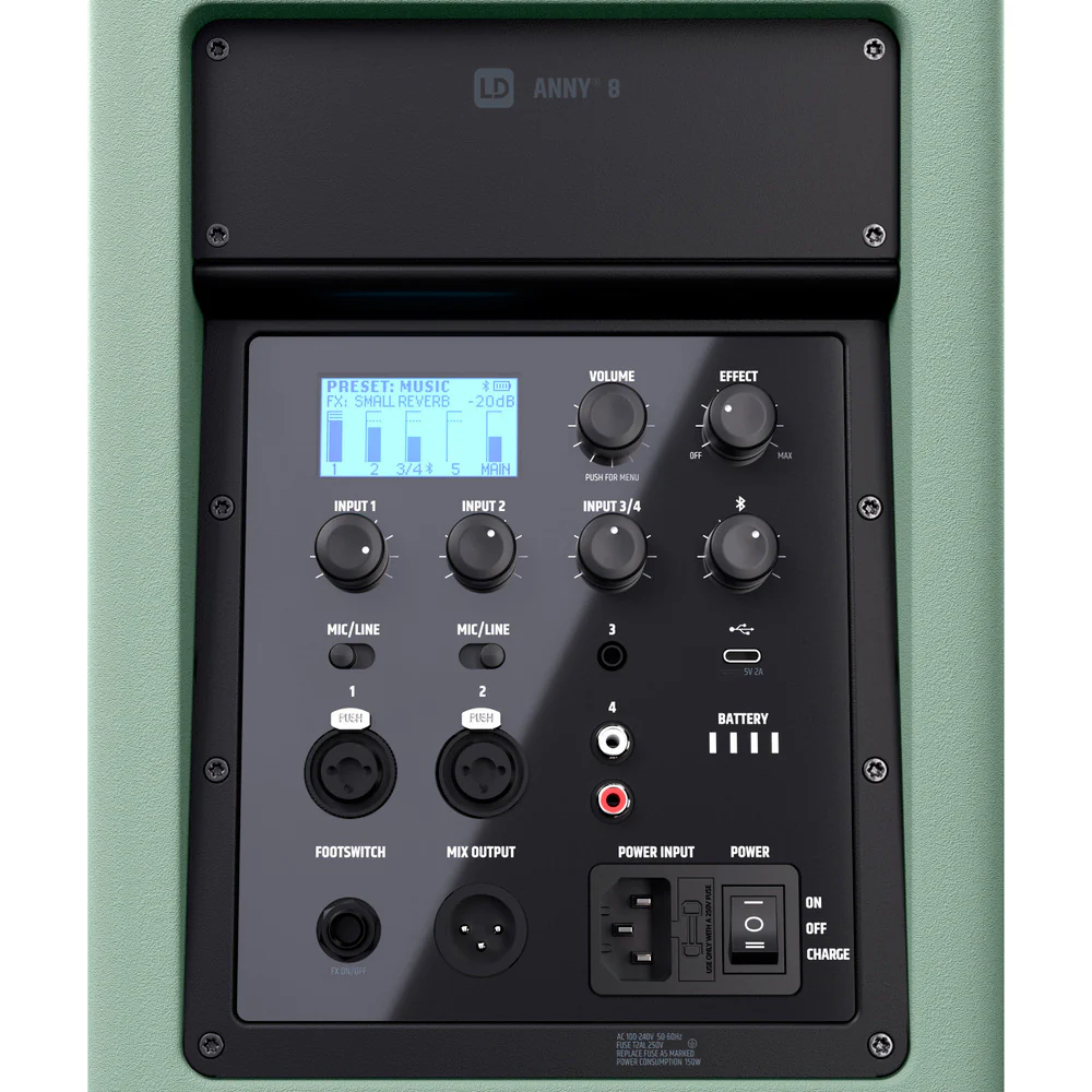 LD SYSTEMS ANNY8GN ALTAVOZ PA BLUETOOTH CON MEZCLADOR Y BATERIA ADVENTURE GREEN - Image 4