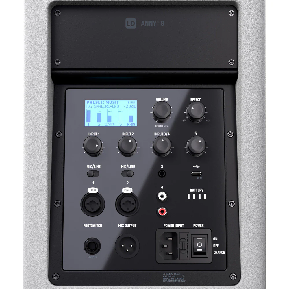 LD SYSTEMS ANNY8W ALTAVOZ PA BLUETOOTH CON MEZCLADOR Y BATERIA PURE WHITE - Image 4