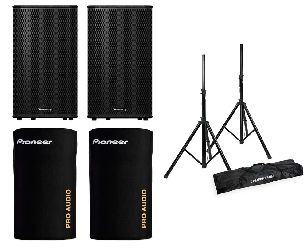 PIONEER DJ -PACK- XPRS152 2 ALTAVOCES ACTIVOS + FUNDAS Y SOPORTES