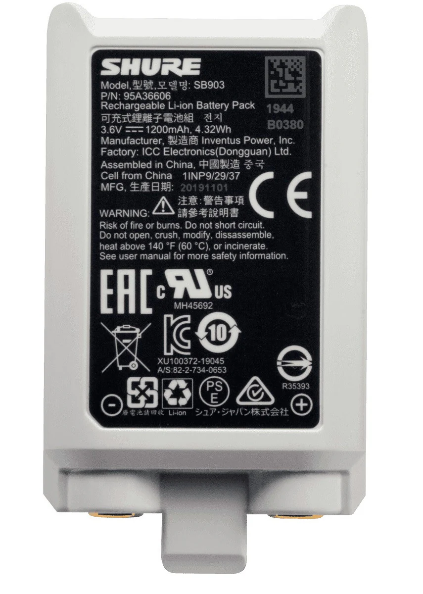SHURE SB903 BATERIA RECARGABLE PARA TRANSMISOR INALAMBRICO